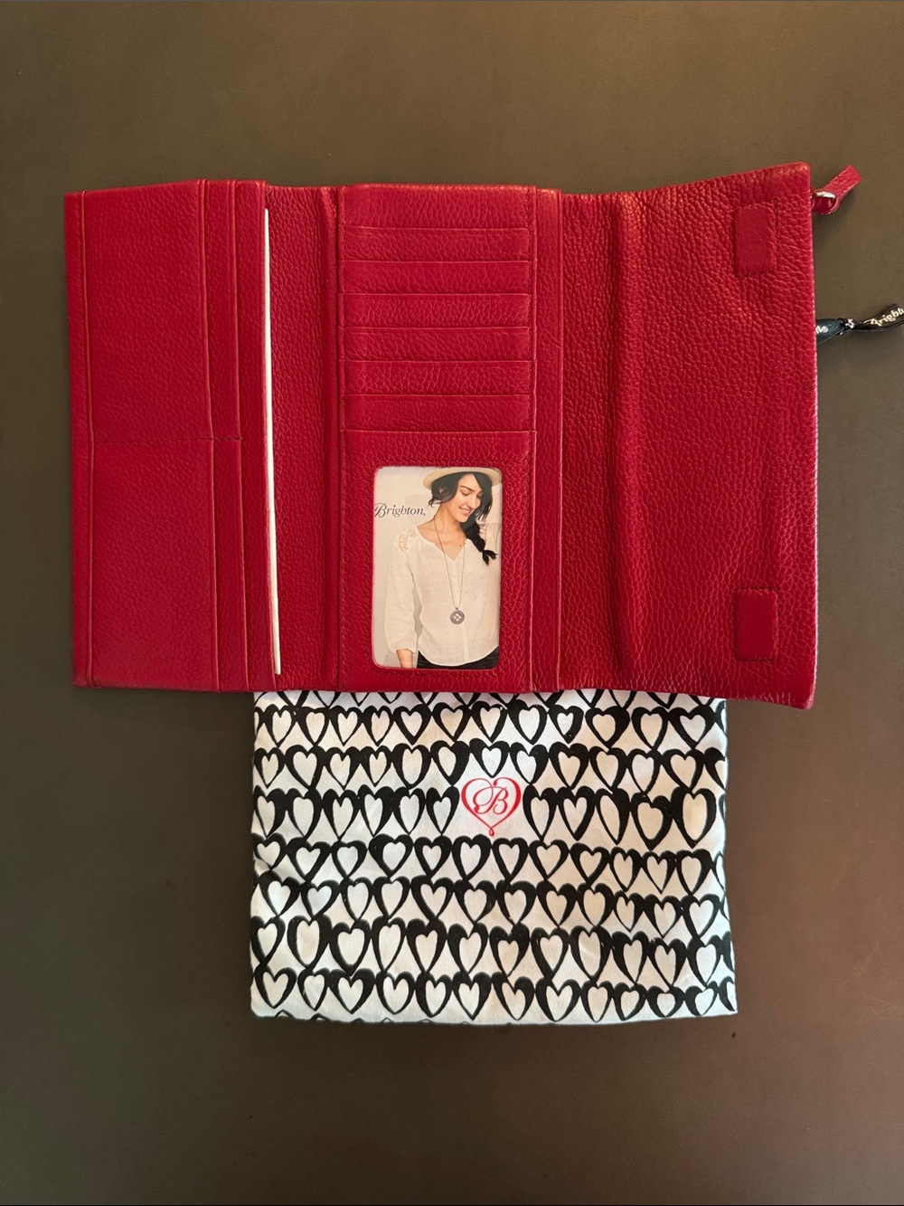 Brighton Crimson Red Leather Foldover Wallet with Silver-Tone Buttons - Picture 2 of 4